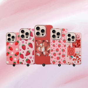 Cute Strawberry Phone Case Summer Aesthetic Cover for iPhone 16 Pro Max 16 15 14 13 case, Samsung S23 S24 S25 Ultra case, Pixel 9 XL Pro, 8