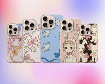 Anime Bunny Girl Phone Case Kawaii Lofi Cover for iPhone 17, 16, 15, 14, 13, 12, 11, Samsung S25FE, S24, S23,A17 Pixel 10, 9, 8, 7, 6