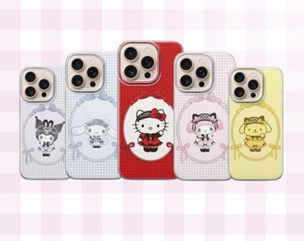 Hello Kitty Phone Case, Coquette Gingham Cover For iPhone 17, 16, 15, 14, 13, 12, 11, Samsung S25FE, S24, S23,A17 Pixel 10, 9, 8, 7, 6