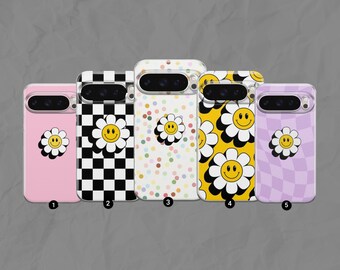 Smiley Flower Phone Case Aesthetic Cover for Google Pixel 10 9A, 9 XL Pro, 8, 7 case, iPhone 17 16 15 14 13 case, Samsung S23 S24 S25 FE A17