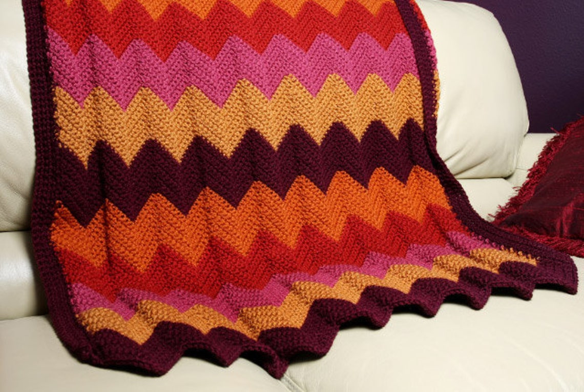 Afghan in Zig Zag Pattern Handmade Crocheted Warm Winter Etsy