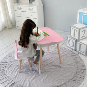 Personalized Montessori Table and Chair Set: Wooden Cloud Desk with Hidden Storage