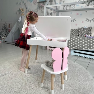 Montessori Desk and Butterfly Chair Set: Personalized Wooden Toddler Furniture