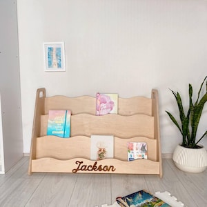 Personalized Montessori Wooden Bookshelf: Nursery & Playroom Book Storage