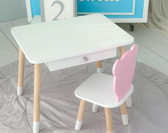 Scrivania e sedia per bambini che studiano a casa – Tavolo da studio Montessori in legno