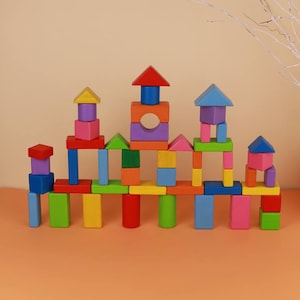 Montessori Wooden Blocks: 48-Piece Handmade Beechwood Stacking Toy