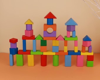木製積み木おもちゃ – 幼児向けモンテッソーリ積み木、知育木製ブロックセット、子供向け学習玩具