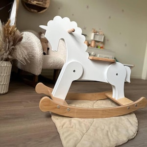 Montessori Rocking Horse – Personalized First Birthday Gift – Handmade Wooden Ride-On Toy