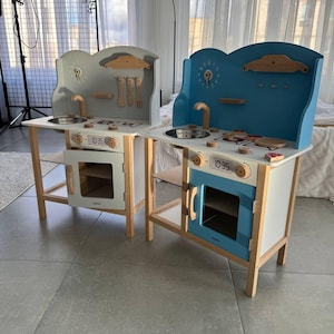 Cucina giocattolo Montessori in legno fatta a mano: set da cucina per bambini piccoli
