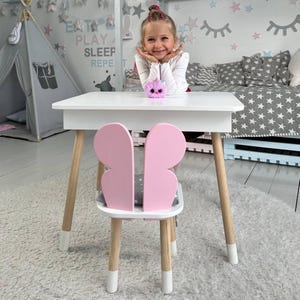 Handmade Montessori Kids Desk Set: Wooden Play Table & Butterfly Chair