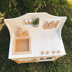 Cucina giocattolo Montessori – Giocattolo da cucina in legno per bambini con lavello e fornello – Regalo di gioco di finzione – Set da cucina ecologico fatto a mano