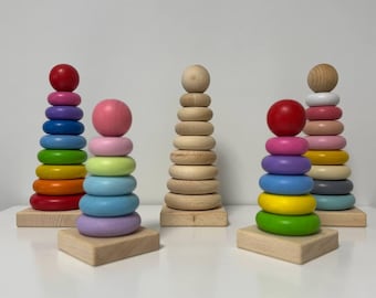 Jeu à Empiler En Bois Hej LØNNE - 7 Pièces à Enfiler - Pyramide Pour Bébé 1 An+ - Stimule Motricité Et Coordination - Jouet Éducatif En Bois