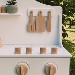Cucina giocattolo in legno Montessori - Set da cucina con lavello e fornello, gioco di ruolo fatto a mano, regalo per bambini