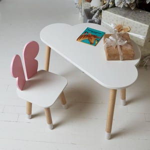 Montessori Kids Furniture – Handmade Wooden Play Table & Chair Set, Personalized Toddler Activity Furniture, Cloud Design