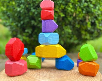Gioco di impilamento di pietre in legno – Pietre di equilibrio per bambini piccoli, gioco Montessori Waldorf, gioco per lo sviluppo della motricità fine
