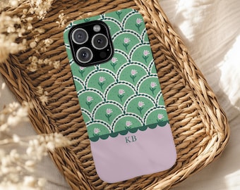 Personalized Initial Phone Case, Custom Monogram iPhone and Samsung Case, Aesthetic Floral Preppy Phone Cover, Customizable Gift for Her