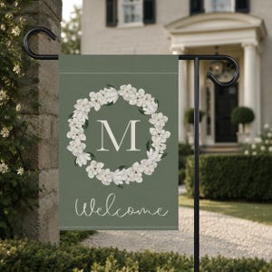 Personalized Magnolia Wreath Garden Flag: Custom Initial Welcome Decor