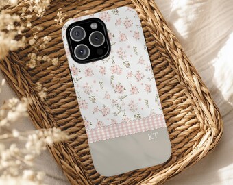 Custodia per telefono personalizzata con motivo floreale, custodia per iPhone con iniziale personalizzata, graziosa custodia per telefono Cottagecore, custodia per Samsung Galaxy, regalo con monogramma per lei
