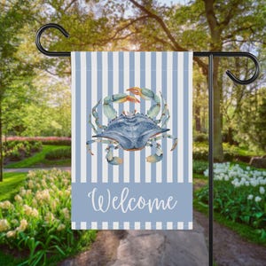 Coastal Garden Flag, Blue Crab Welcome Flag, Outdoor Beach Decor, Nautical Garden Flag , Coastal Home Decor, Summer Garden Flag