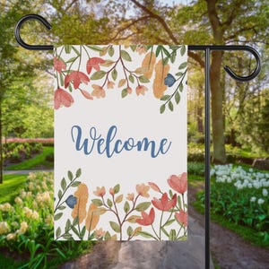 Welcome Floral Garden Flag, Colorful Outdoor Yard Decor for Spring, Summer, Front Porch, Lawn, or Patio
