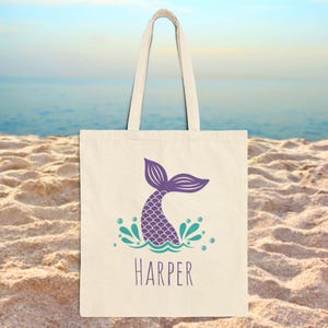 Personalisierte Meerjungfrau Schwanz Tragetasche für Kinder, Benutzerdefinierte Name Strandtasche, Meerjungfrau Geburtstagsgeschenk, Sommer Pool Tasche, unter dem Meer Party Favor