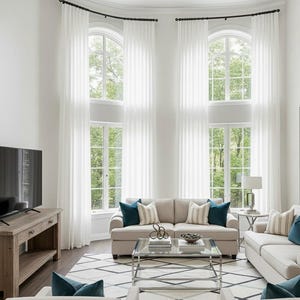 Extra Long Thick Linen Sheer Curtain for 2 Story Windows