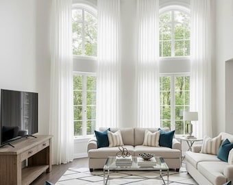 Extra Long Thick Linen Sheer Curtain for 2 Story Windows