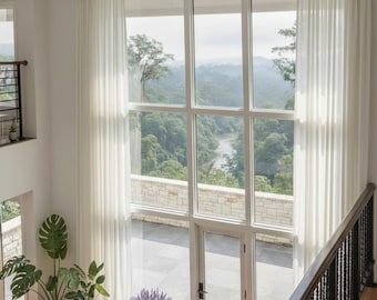 Extra Long Linen Sheer Curtain for 2 Story Windows