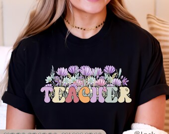 Retro Flower Teacher Shirt, Floral Teacher Life Shirt, Cute Teacher Gift for Women, Aesthetic Back to School Shirt, Teacher Tee