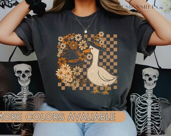 Checkered shirt, Ghost Shirt, cottagecore flower shirt, checkered ghost, cute fall shirt women, ghost goose shirt, boo ghost halloween shirt