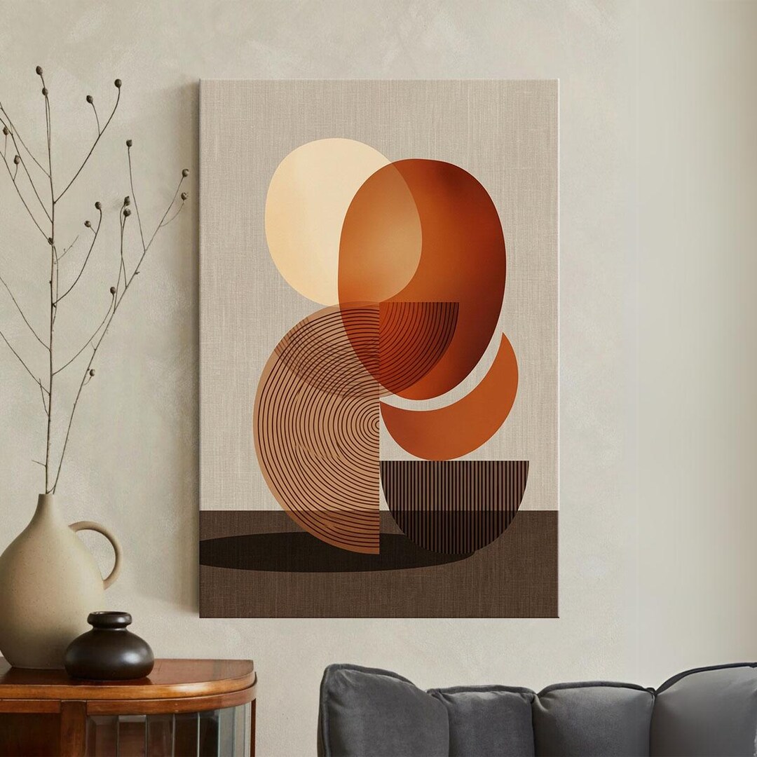 Mid Century Modern Abstract Canvas Print, Terracotta Geometric Wall Art ...