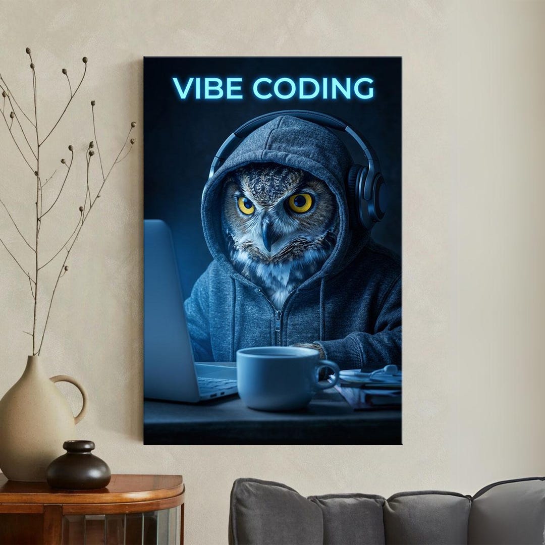 Programmer Animal Funny Owl Programmer Canvas Print, Vibe Coding Wall Art, Software ...