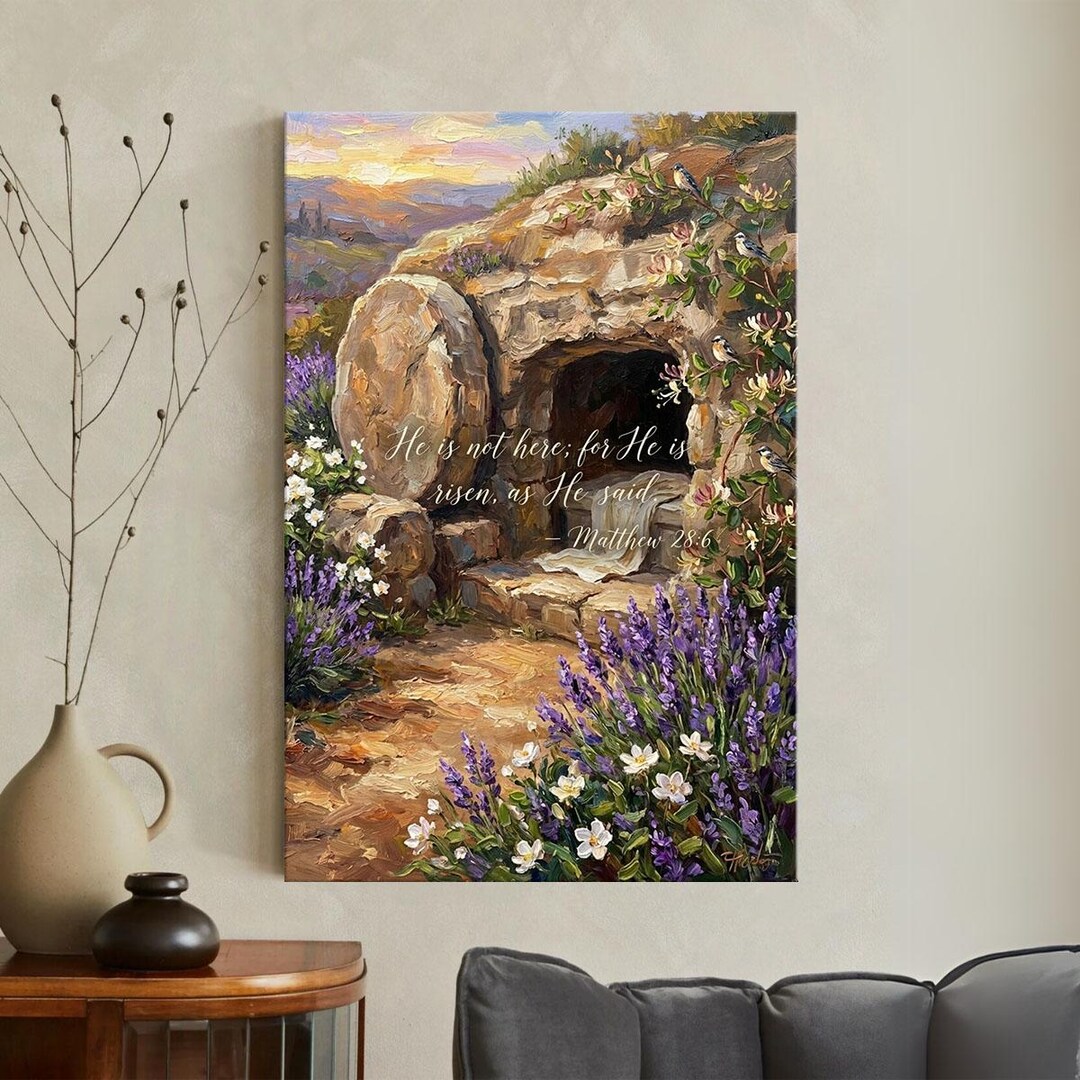 Empty Tomb Canvas Print, He is Risen Wall Art, Matthew 28 6 Scripture ...