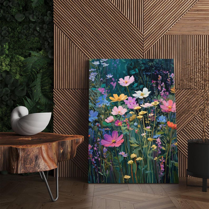 Colorful Wildflower Meadow Canvas Print, Floral Oil Painting Wall Art ...