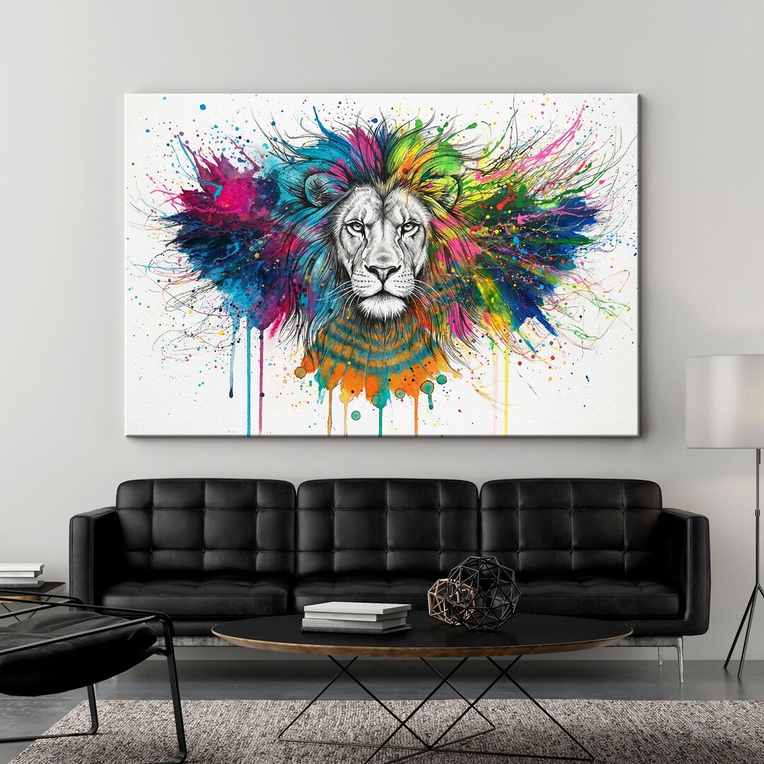 Colorful Lion Wall Art Canvas Print, Vibrant Rainbow Animal Decor ...