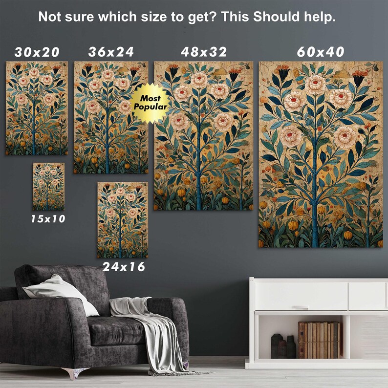 William Morris Style Tree of Life Canvas Print, Vintage Floral Wall Art ...