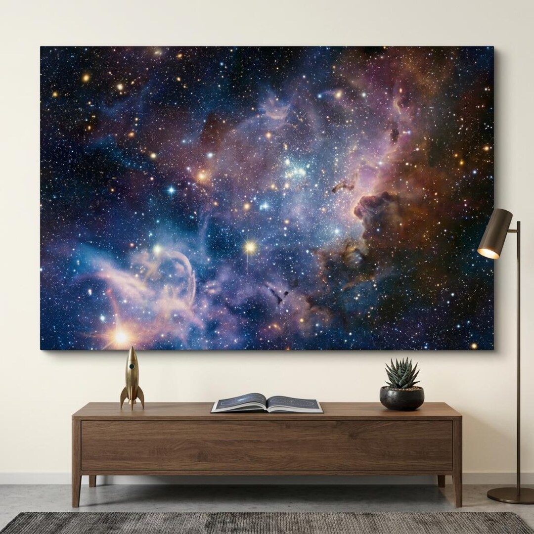 Galaxy Nebula Space Art Canvas Print, Purple Blue Cosmic Universe Wall ...