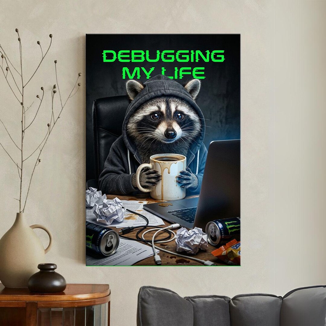 Funny Raccoon Wall Art Canvas Print, Programmer Gift, Coding Humor ...