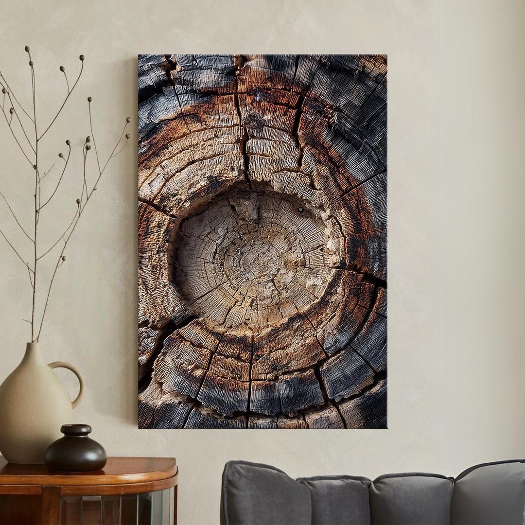 Curated visual reference: Fresh Look at Rustic Tree Ring Canvas Print Wood Grain Wall Art Textured