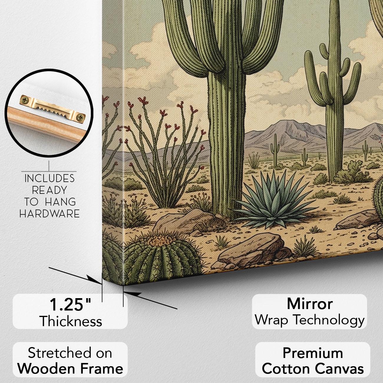 Saguaro Cactus Wall Art Canvas Print, Desert Landscape Illustration ...