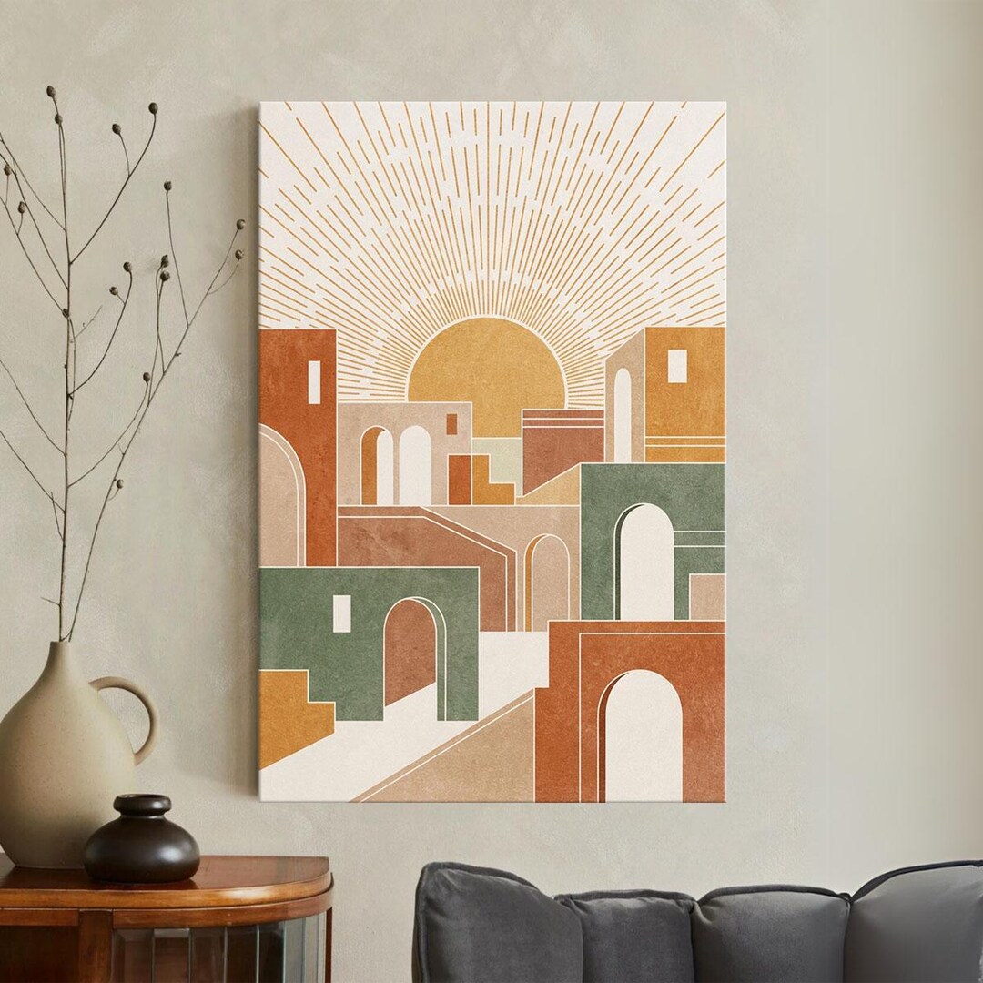 Mid Century Modern Sun Canvas Print, Abstract Boho Architecture Wall ...