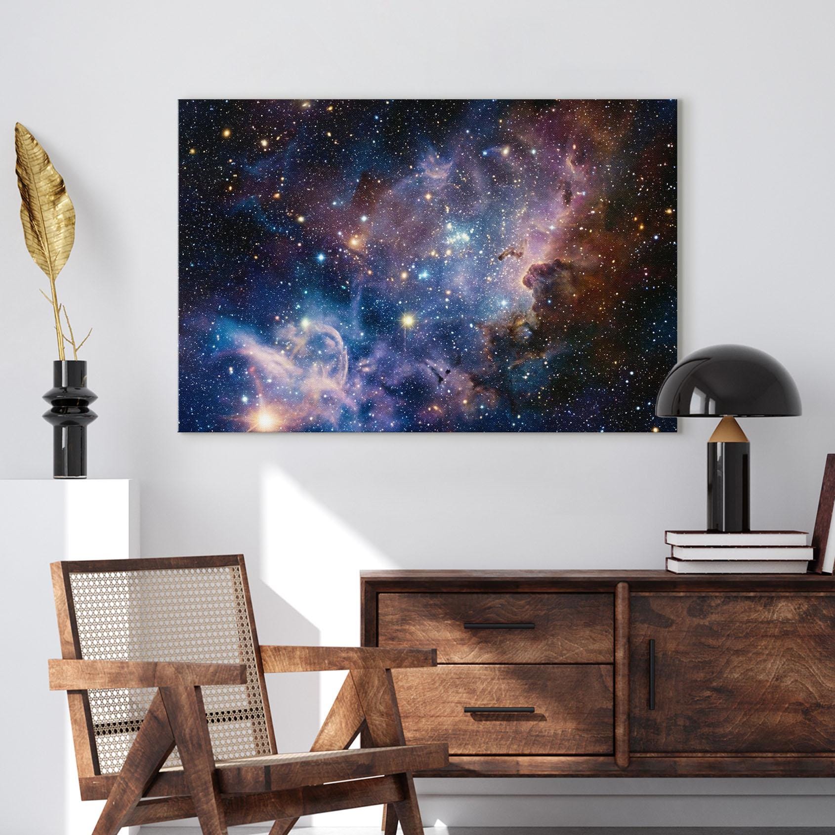 Galaxy Nebula Space Art Canvas Print, Purple Blue Cosmic Universe Wall ...