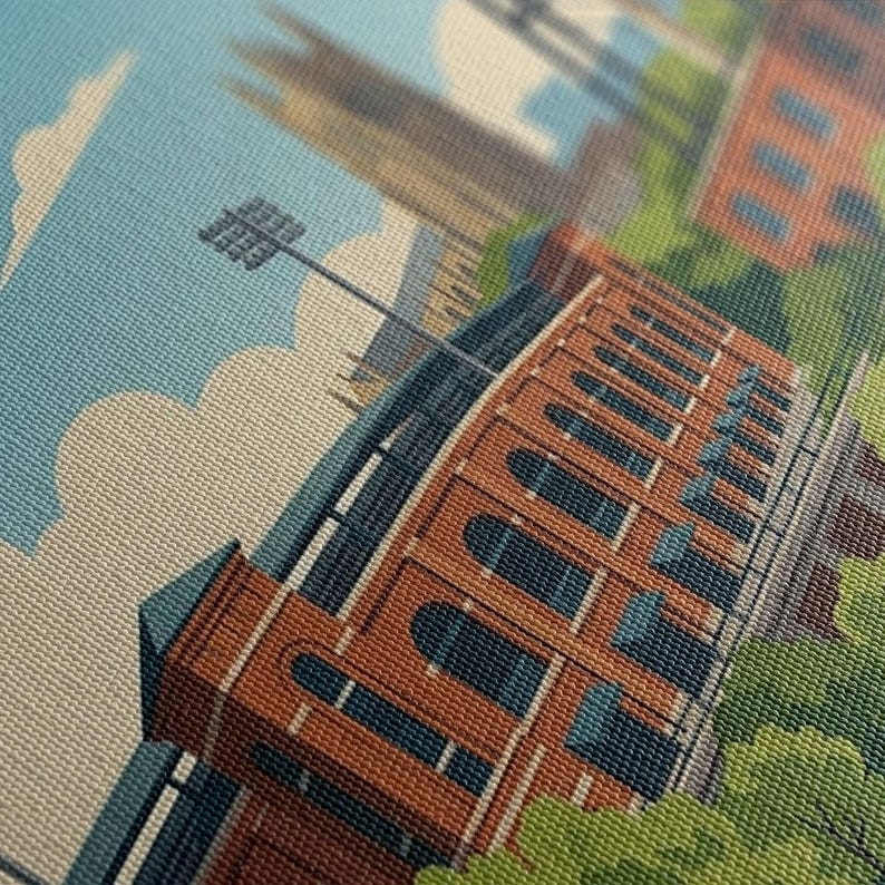 Durham North Carolina Canvas Print Wall Art, Vintage Travel Poster Decor, Retro Cityscape, Duke University Art, Lucky Strike Tobacco Gift image 6
