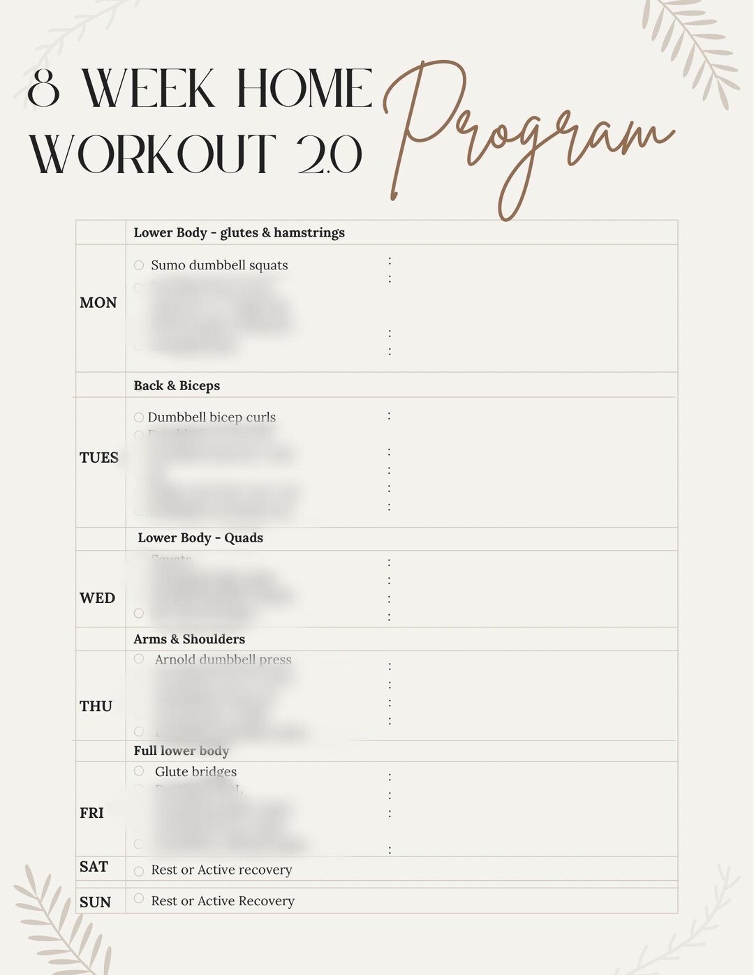 8 Week Home Workout Program 2.0 - Etsy