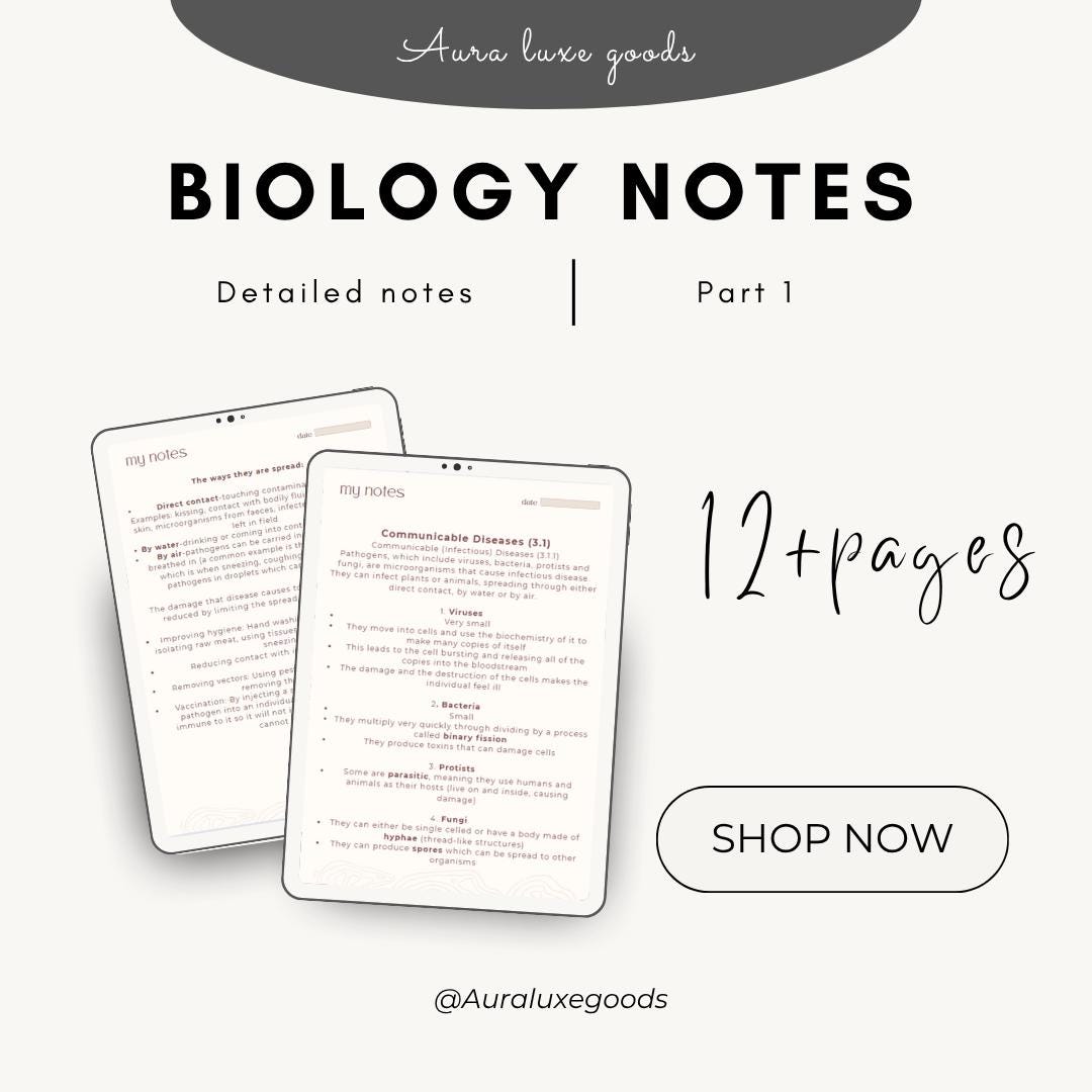 GCSE Biology Notes: Infection and Response Part 1 (PDF) - Etsy