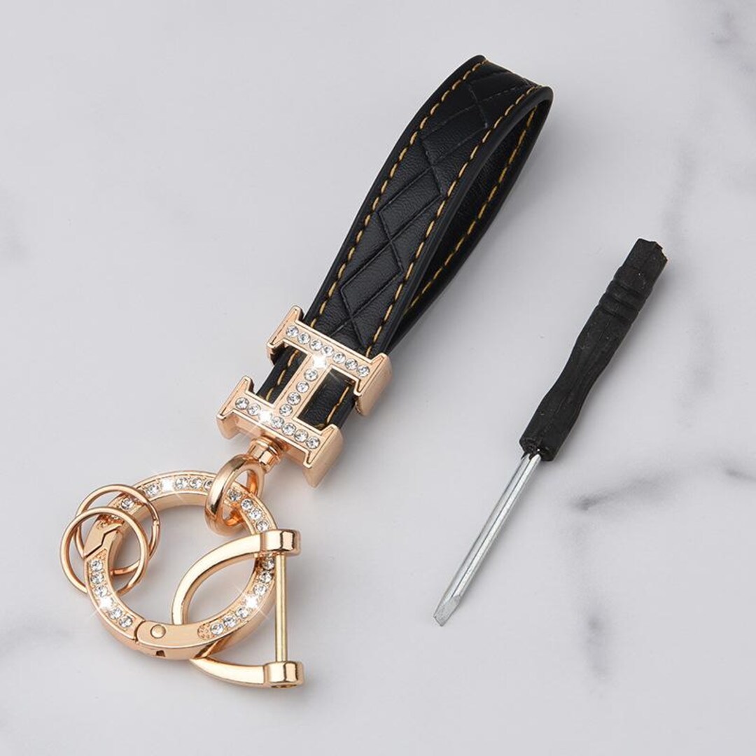 Luxury Leather Keychain With Crystal Rhinestones – Personalized Gift ...