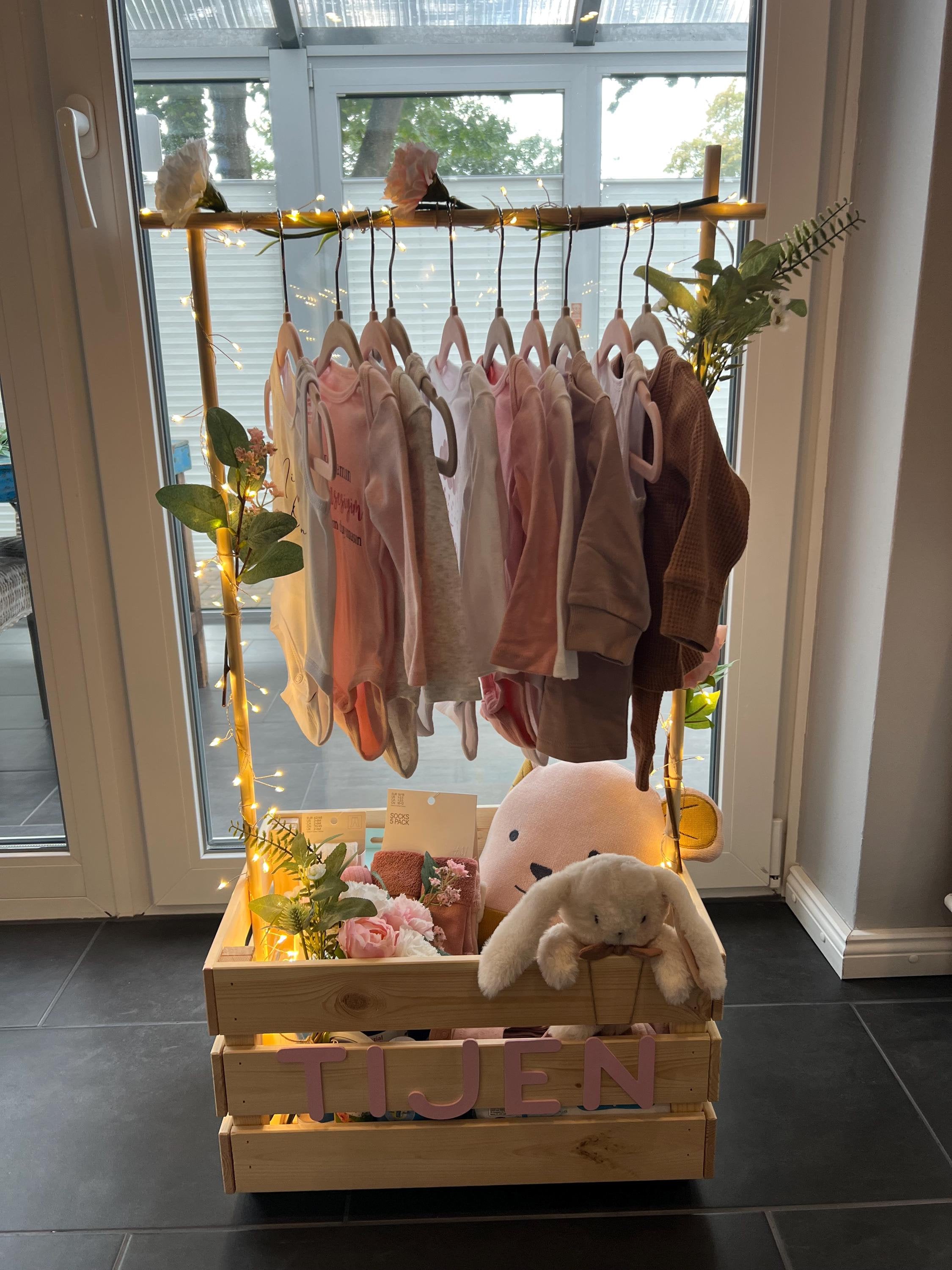 Cestino per neonati con manico, in legno, pratica scatola di legno per baby shower, con asta, armadietto per cassette per bambini, in legno, idea regalo (blu