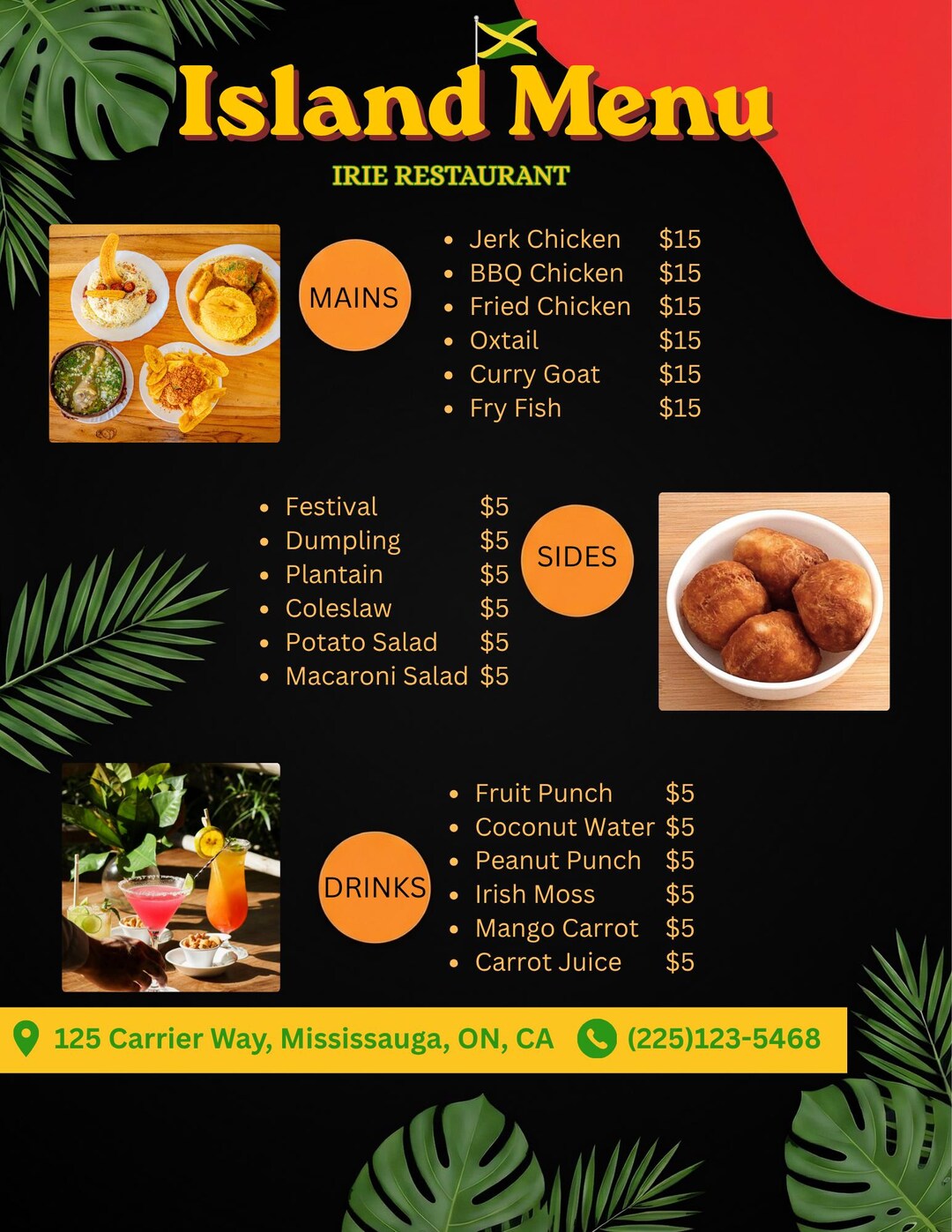 Reggae Menu Layout Jamaican Menu Template | Caribbean Restaurant Board | Food Business ...