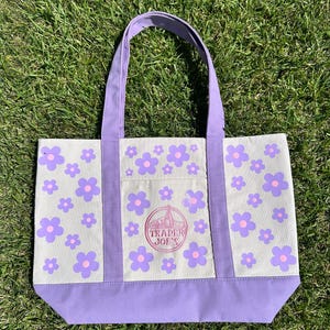 Purple Flower Power SVG - Trader Joe's Large Tote Bag - SVG file for Cricut Silhouette cutting machine - HTV heat transfer vinyl decoration