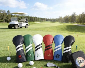 Custom Golf Club Headcover with Your Name, Personalized PU Leather golf Cover, 12 Embroidery Color Options, Monogrammed Golf Gift